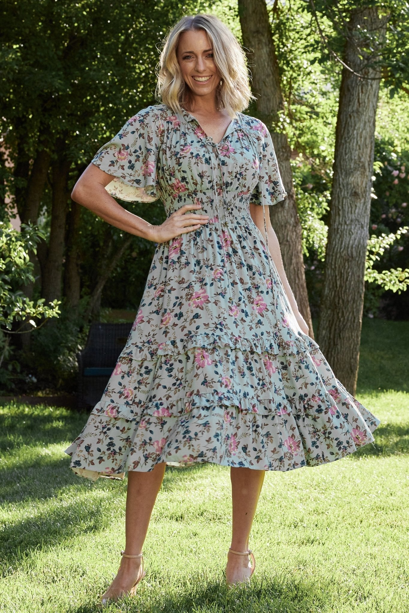 Spell Boho Midi Dress | Sage + Pink Floral  Baltic Born