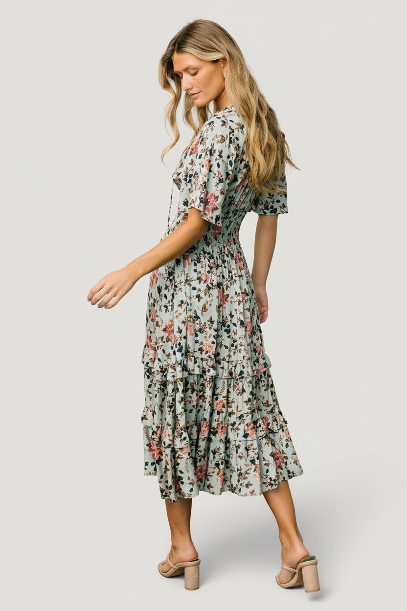 Baltic Born Womens Spell Boho Midi Dress | Sage + Pink Floral | Size: Xs Baltic Born Womens Spell Boho Midi Dress | Sage + Pink Floral | Size: Xs