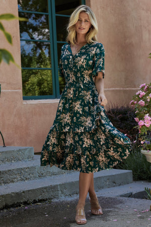 Baltic Born Womens Spell Boho Midi Dress | Topaz + Blush Floral