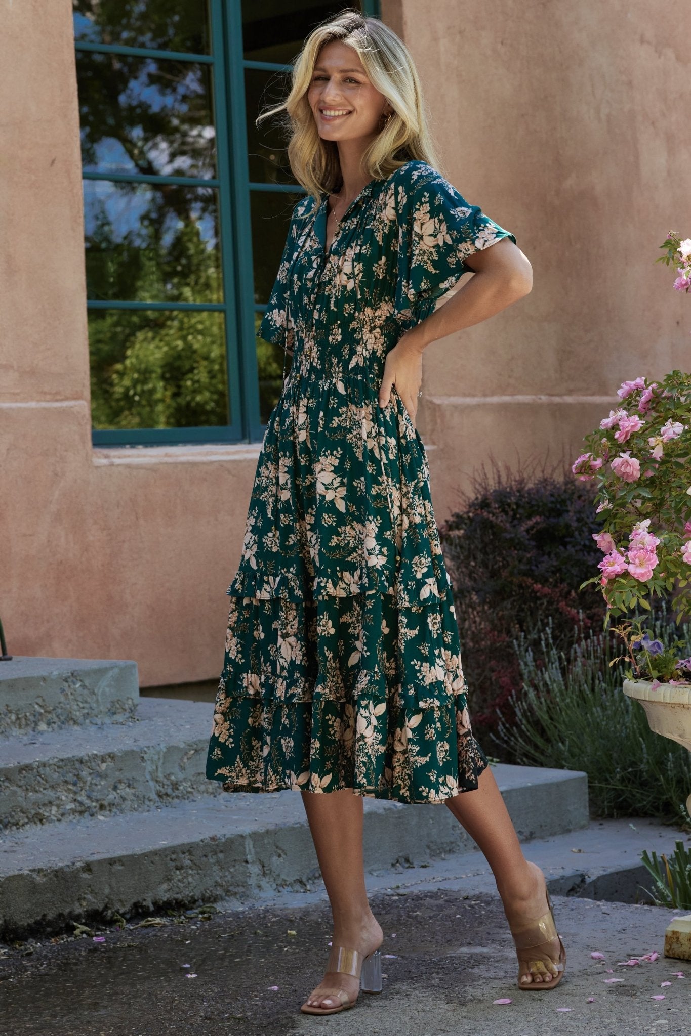 Baltic Born Womens Spell Boho Midi Dress | Topaz + Blush Floral