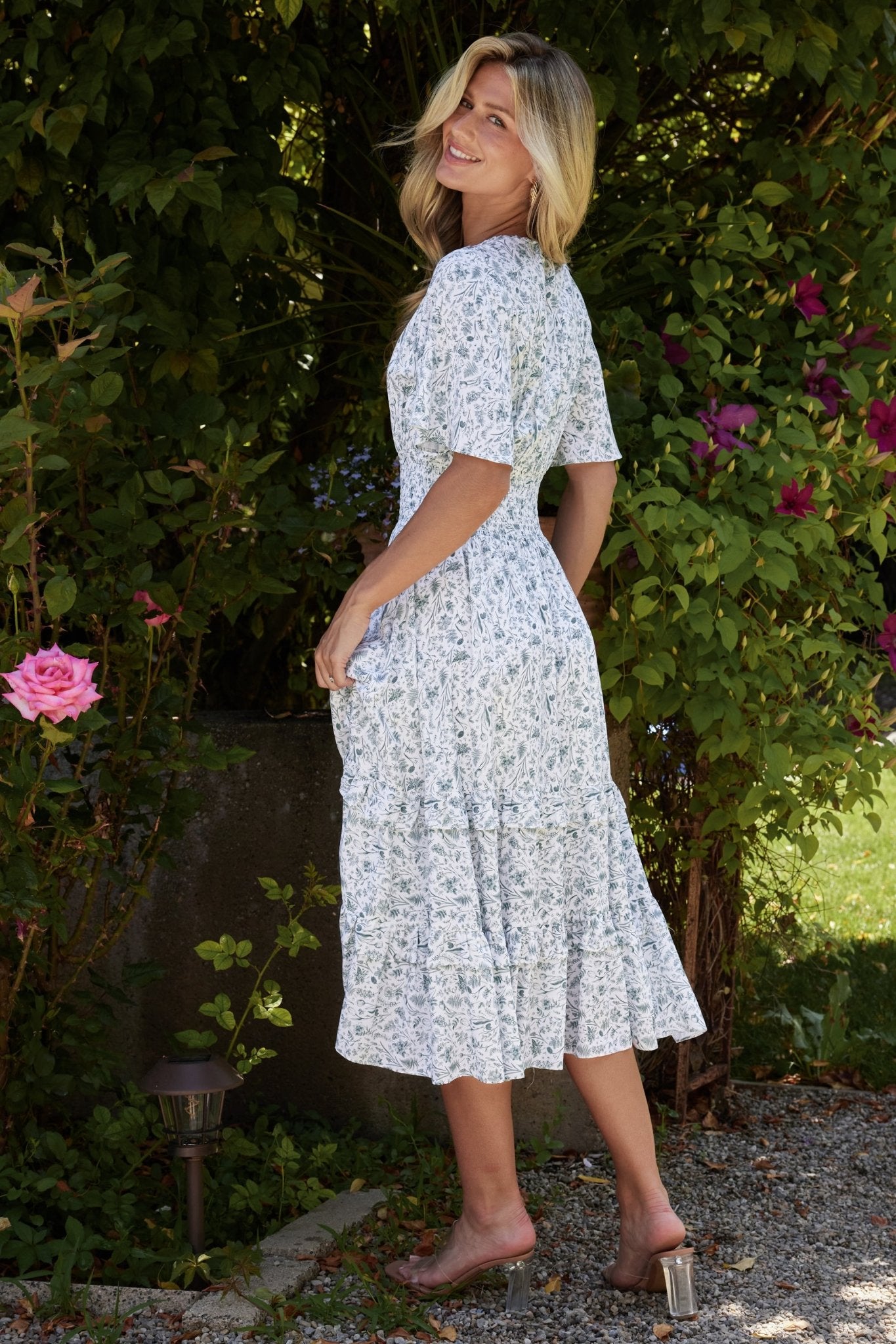 Baltic Born Womens Spell Boho Midi Dress | White + Sage | Size: XXXL Baltic Born Womens Spell Boho Midi Dress | White + Sage | Size: XXXL