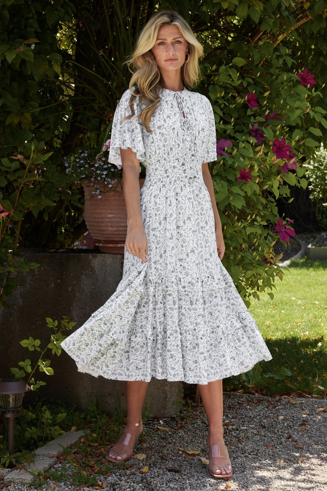 Baltic Born Womens Spell Boho Midi Dress | White + Sage