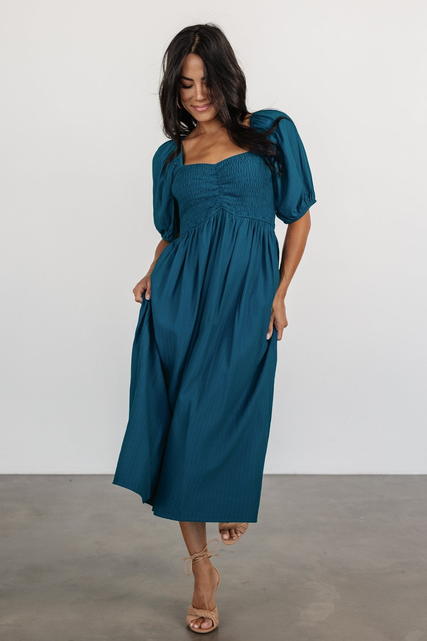 freshly brewed midi dress Feeling Your Best Light Blue Floral Midi Dress, X-Small - The Mint Julep Boutique