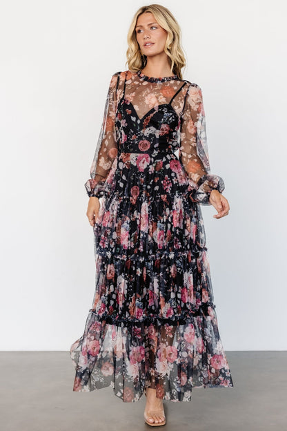 Stephanie Tiered Maxi Dress | Black Floral - Baltic Born