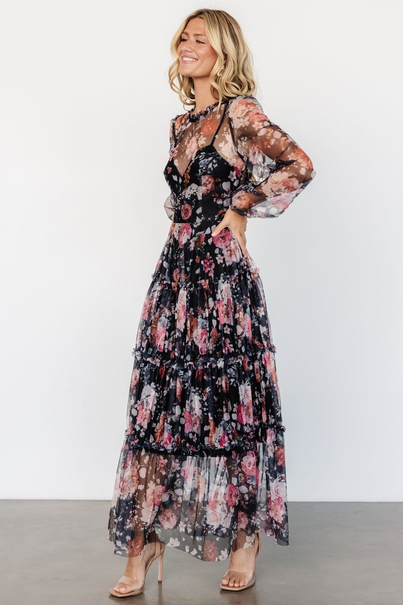 Stephanie Tiered Maxi Dress | Black Floral - Baltic Born