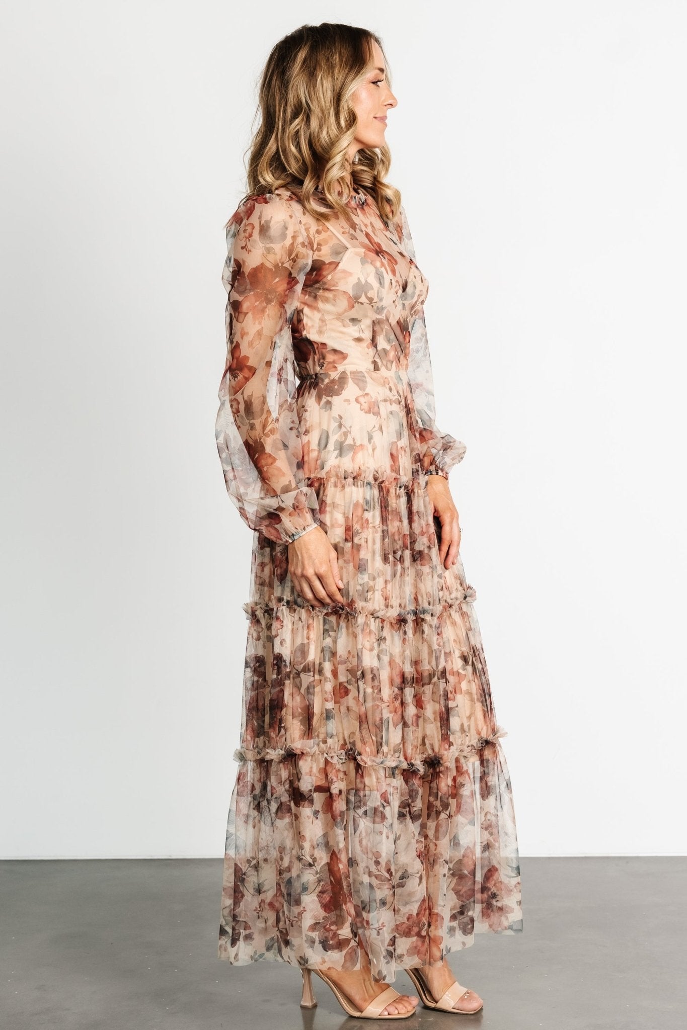 Stephanie Tiered Maxi Dress | Taupe Floral - Baltic Born