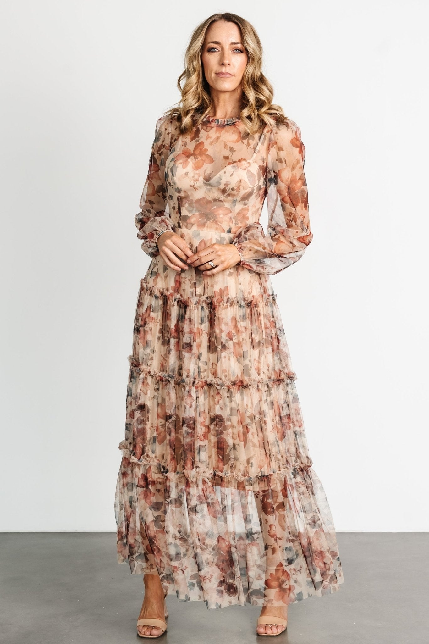 Stephanie Tiered Maxi Dress | Taupe Floral - Baltic Born