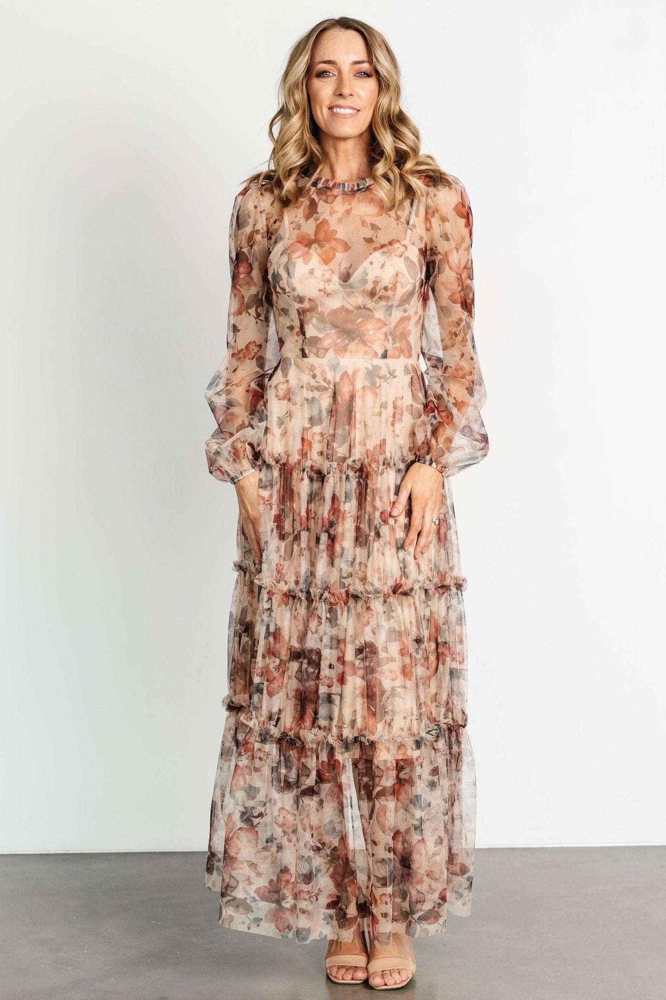 Stephanie Tiered Maxi Dress | Taupe Floral - Baltic Born