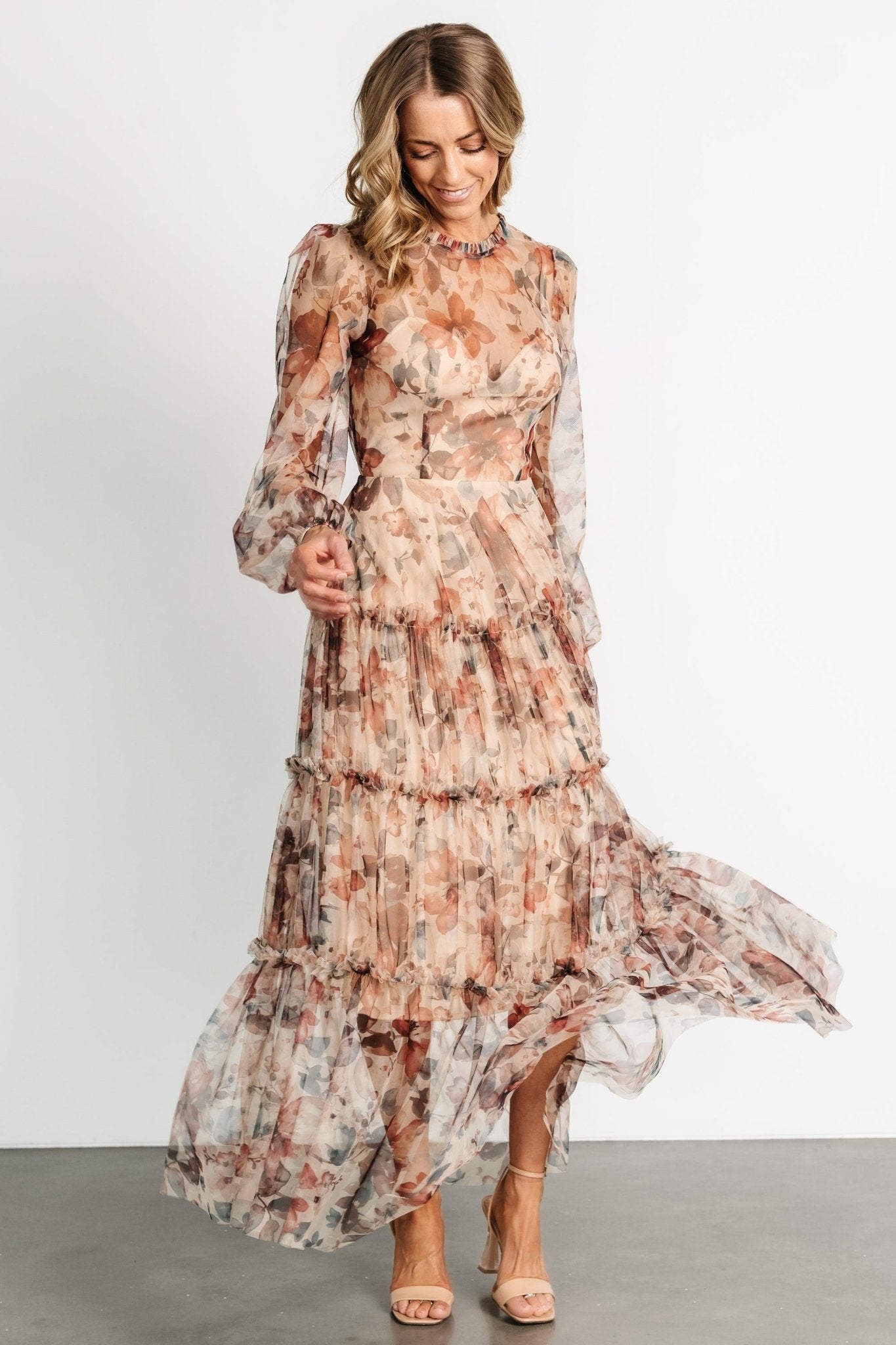 Stephanie Tiered Maxi Dress | Taupe Floral - Baltic Born