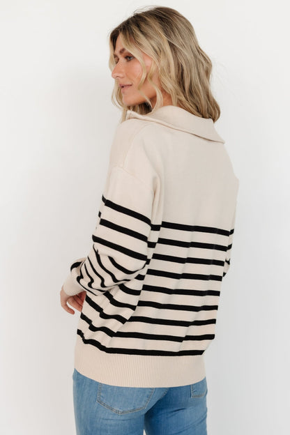 Sterling Half Zip Sweater | Beige + Black - Baltic Born