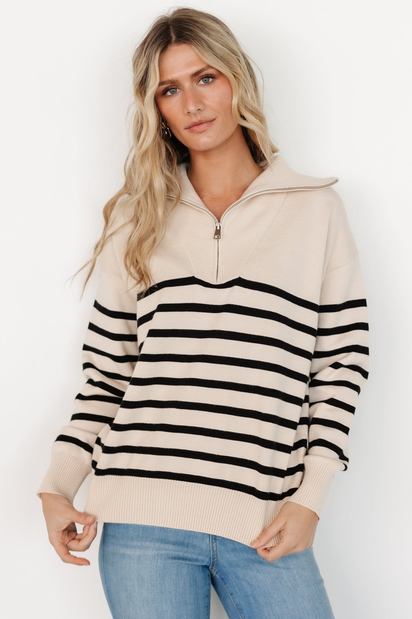 Sterling Half Zip Sweater | Beige + Black - Baltic Born