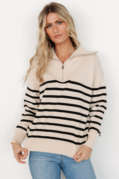 Sterling Half Zip Sweater | Beige + Black - Baltic Born