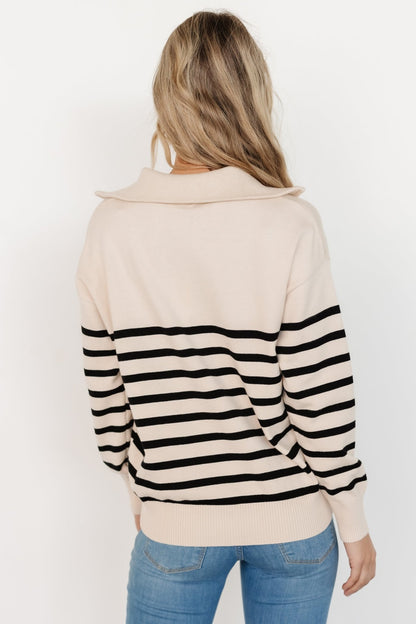 Sterling Half Zip Sweater | Beige + Black - Baltic Born