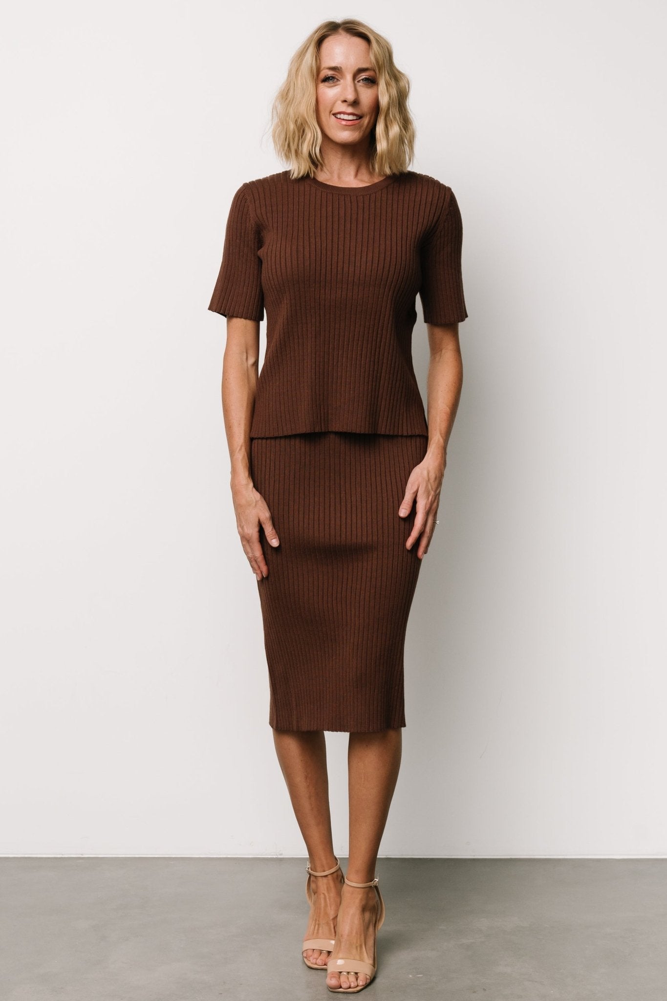 Stormi Ribbed Midi Skirt | Brown - Baltic Born