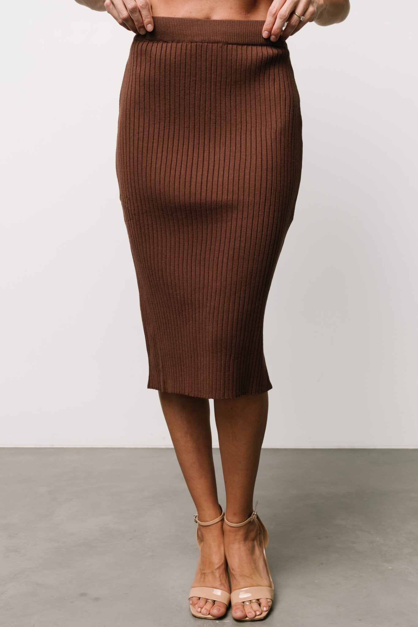 Stormi Ribbed Midi Skirt | Brown - Baltic Born