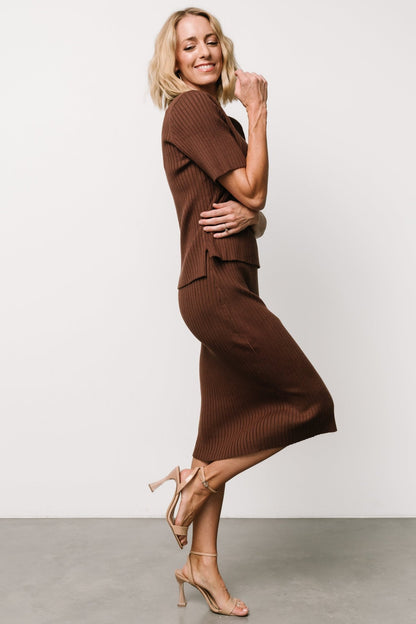 Stormi Ribbed Midi Skirt | Brown - Baltic Born