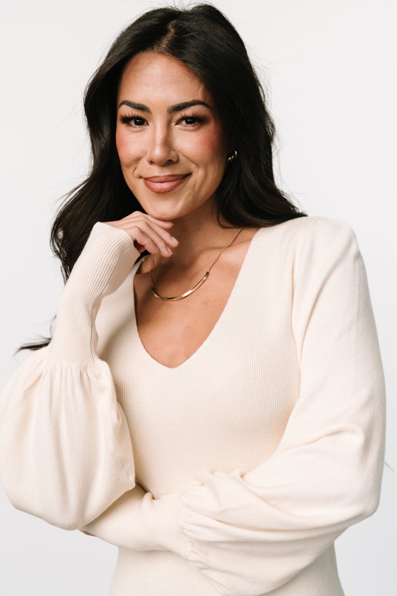 Suki V Neck Sweater Dress | Cream Suki V Neck Sweater Dress | Cream