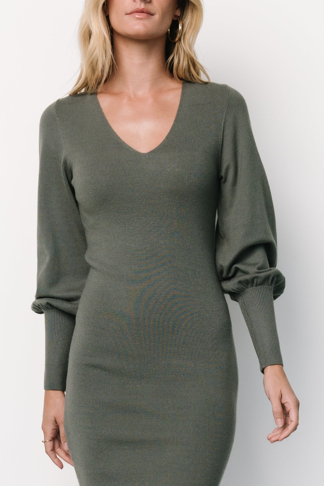 Suki V Neck Sweater Dress | Winter Green - Baltic Born