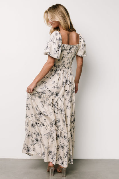 Susanna Smocked Maxi Dress | Ivory + Blue Floral - Baltic Born