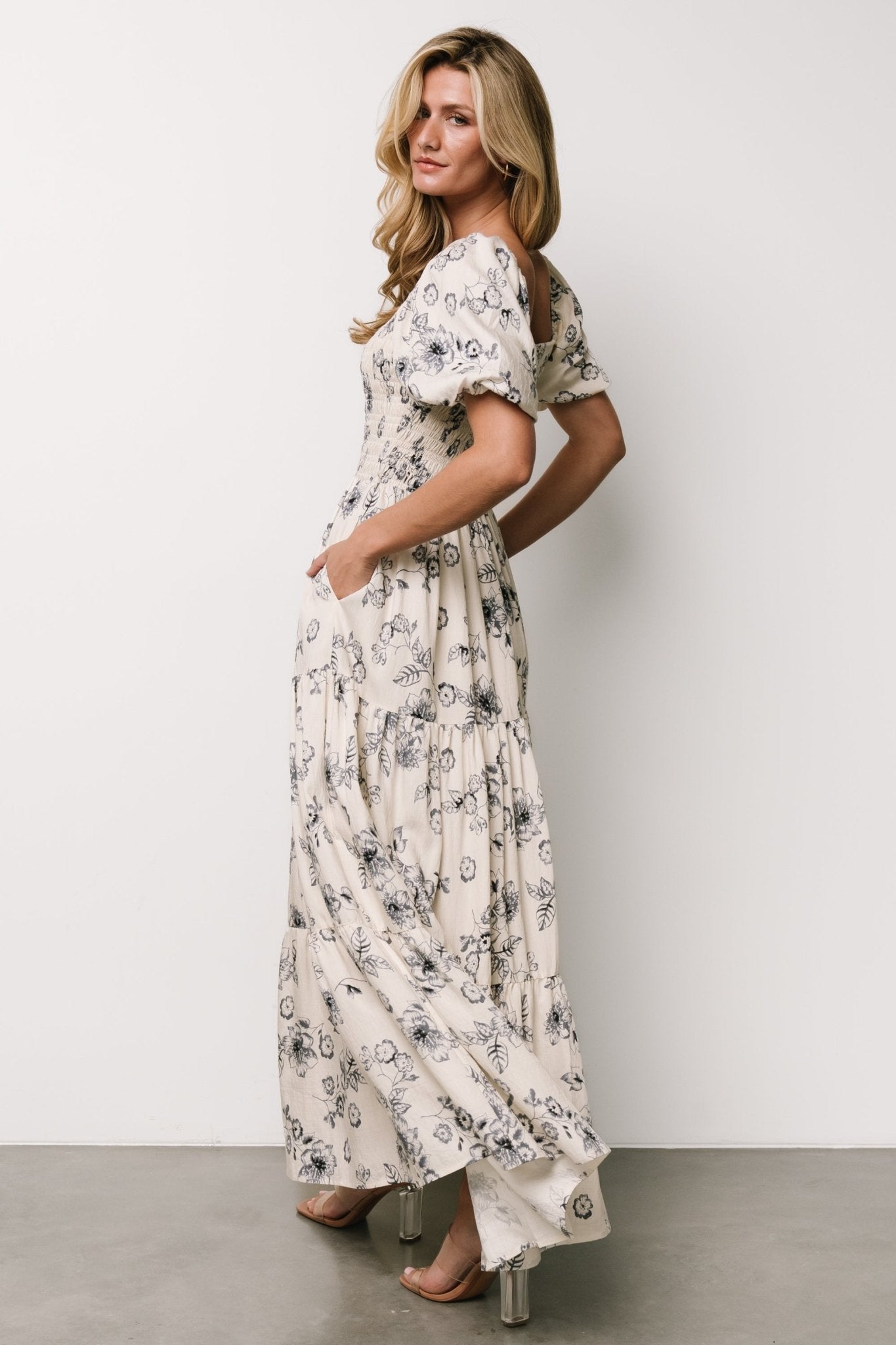 Susanna Smocked Maxi Dress | Ivory + Blue Floral - Baltic Born