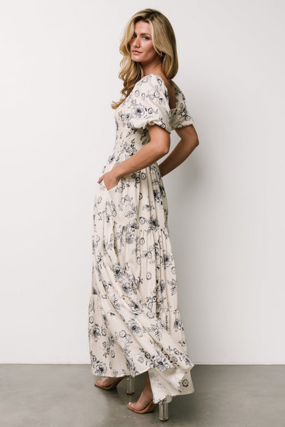 Susanna Smocked Maxi Dress | Ivory + Blue Floral - Baltic Born