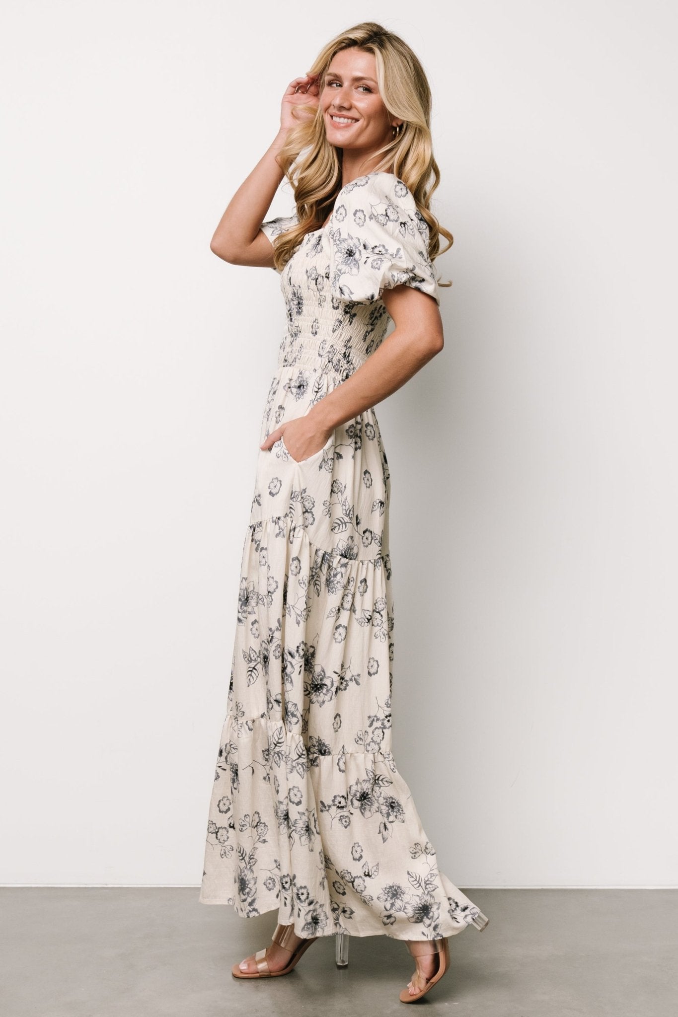 Susanna Smocked Maxi Dress | Ivory + Blue Floral - Baltic Born