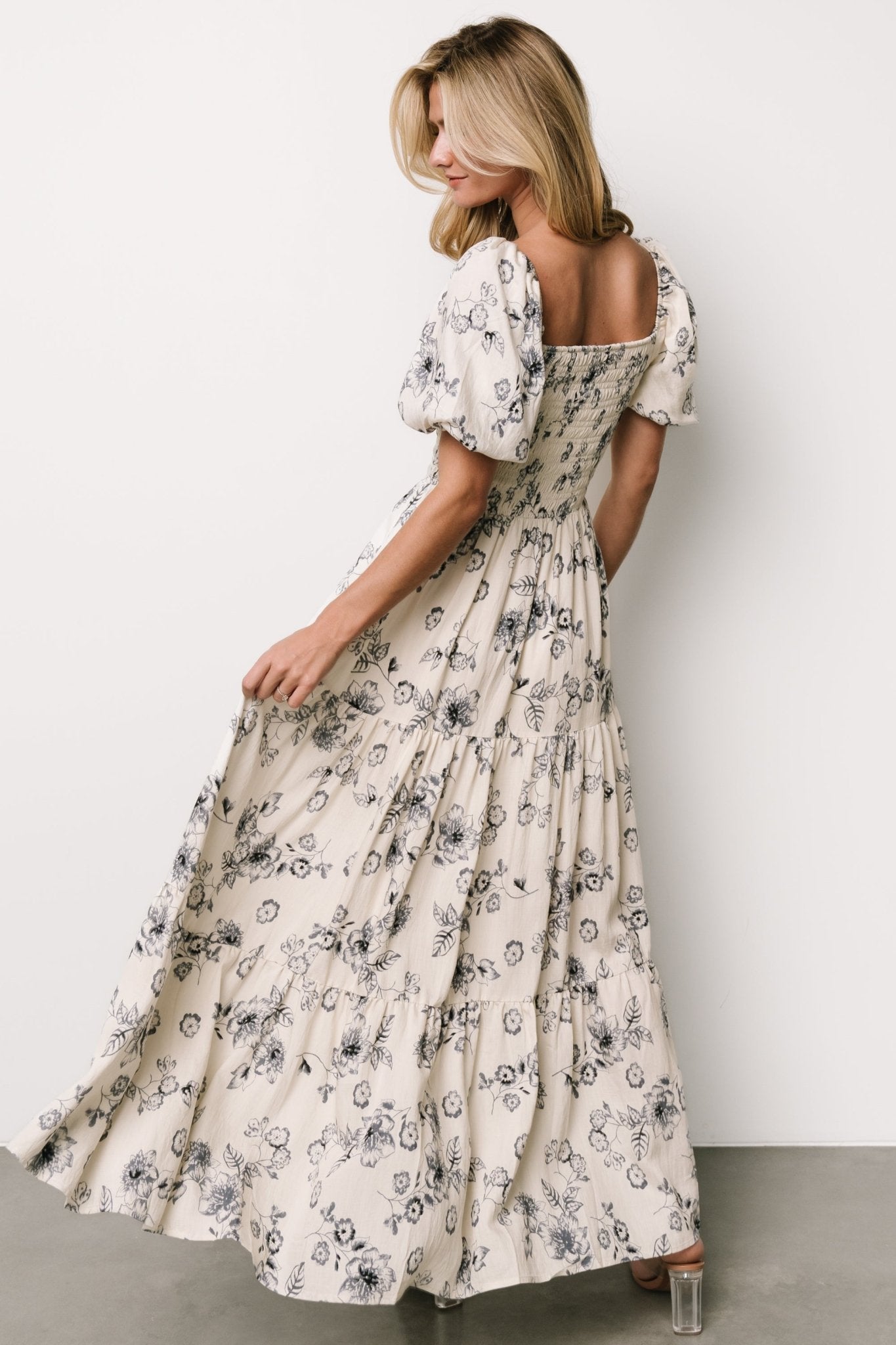 Susanna Smocked Maxi Dress | Ivory + Blue Floral - Baltic Born