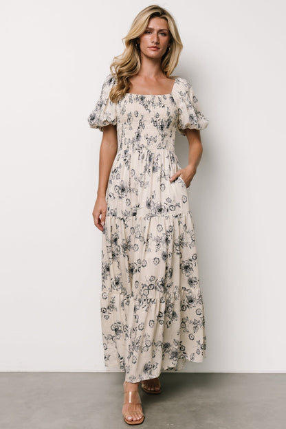 Susanna Smocked Maxi Dress | Ivory + Blue Floral - Baltic Born