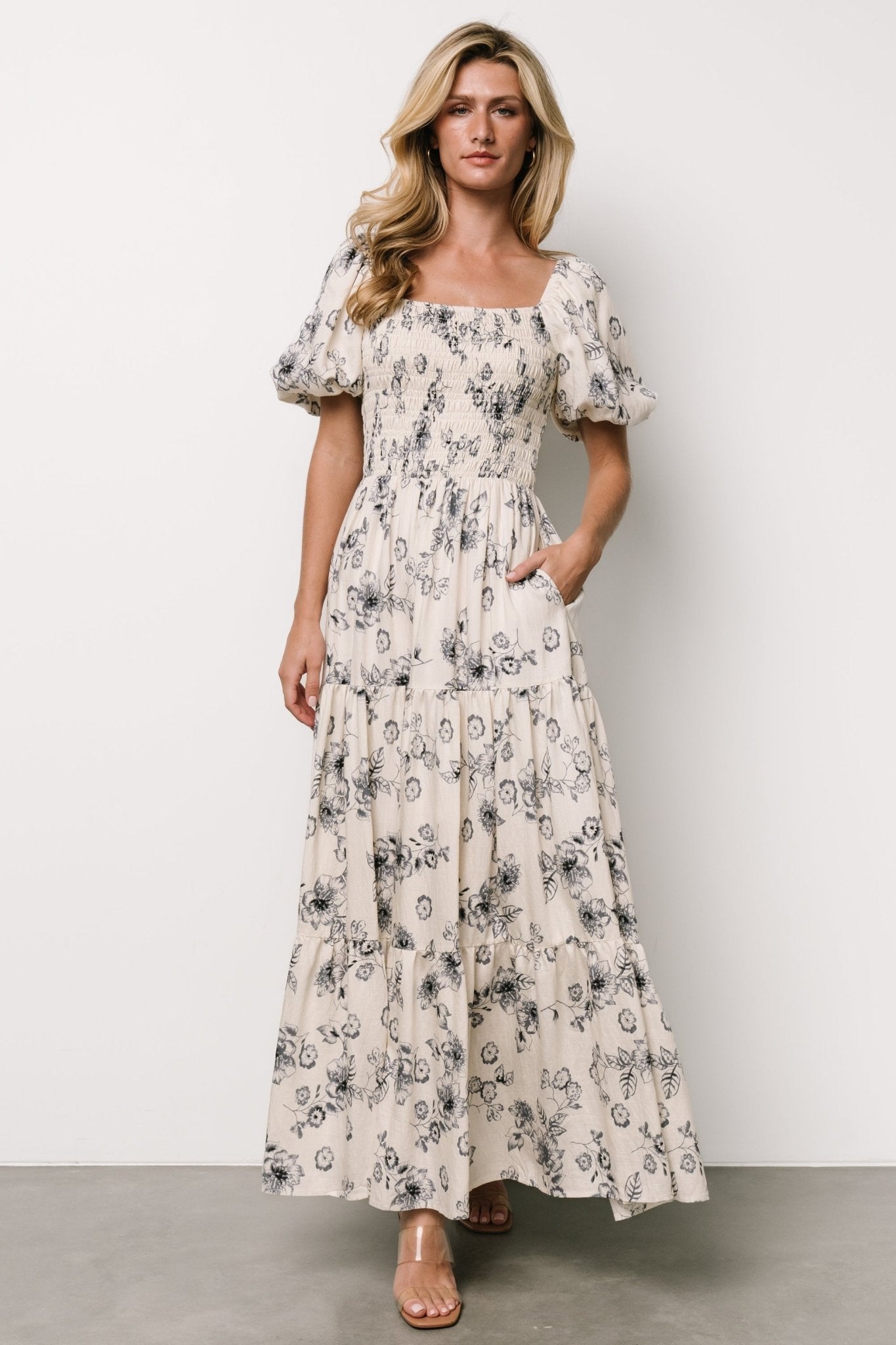 Susanna Smocked Maxi Dress | Ivory + Blue Floral - Baltic Born