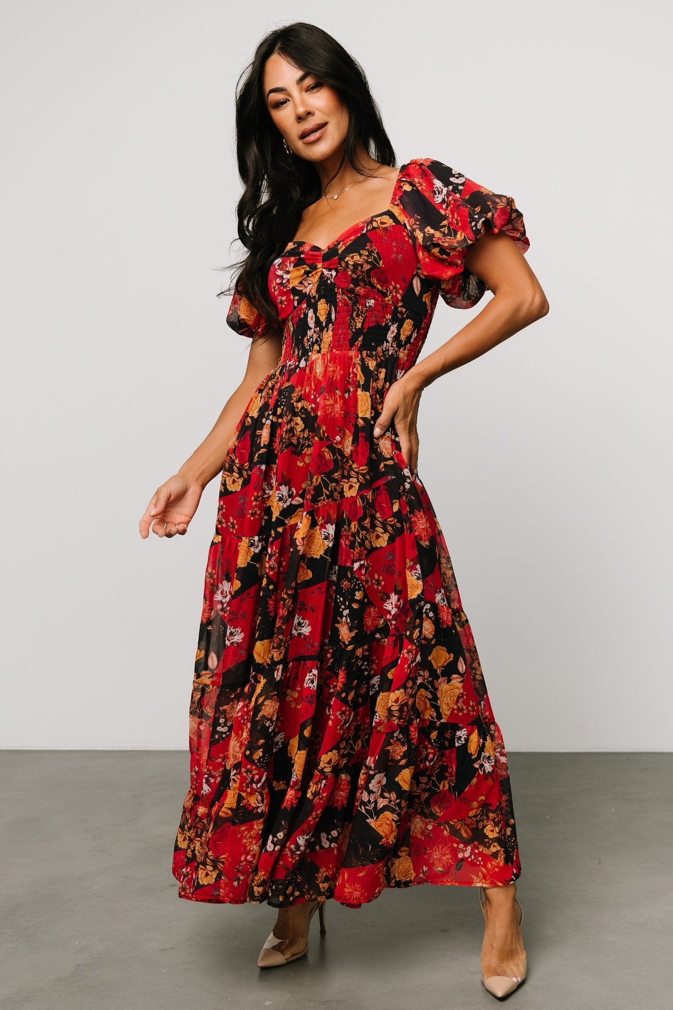 Baltic Born Womens Suzy Maxi Dress | Black + Red Multi