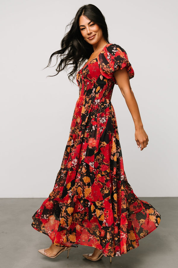 Suzy Maxi Dress, Black + Red Multi