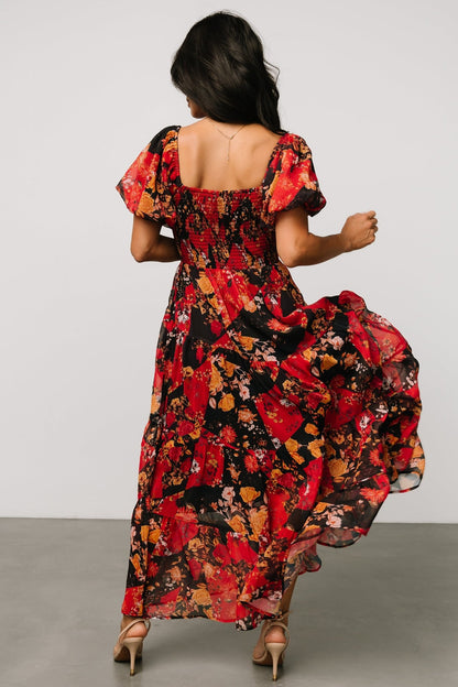 Suzy Maxi Dress | Black + Red Multi - Baltic Born