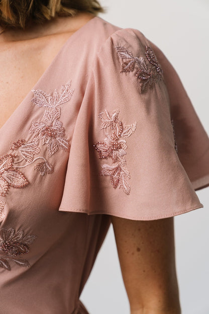 Swan Bead Embroidered Midi Dress | Dusty Rose - Baltic Born