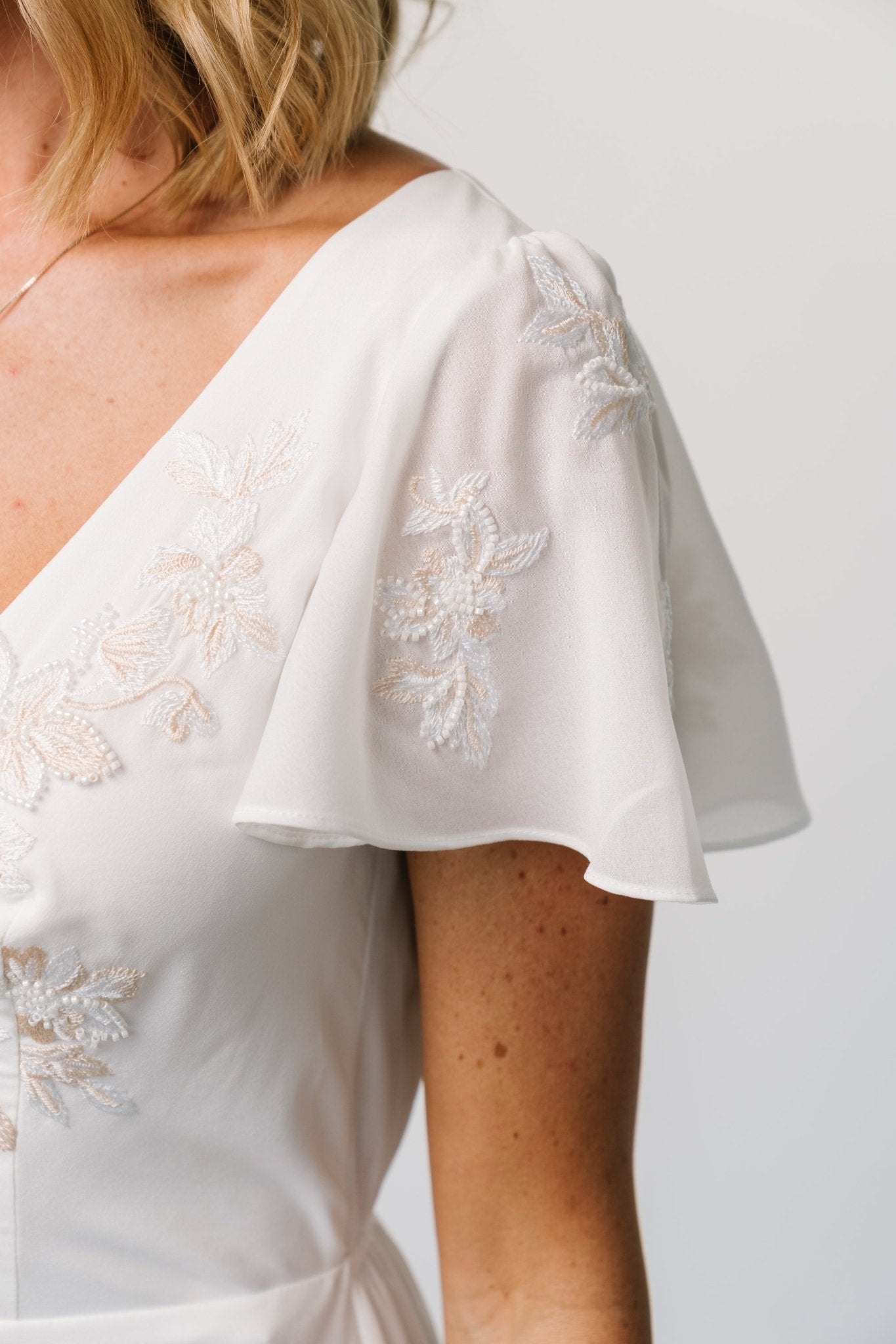 Swan Bead Embroidered Midi Dress | Off White - Baltic Born