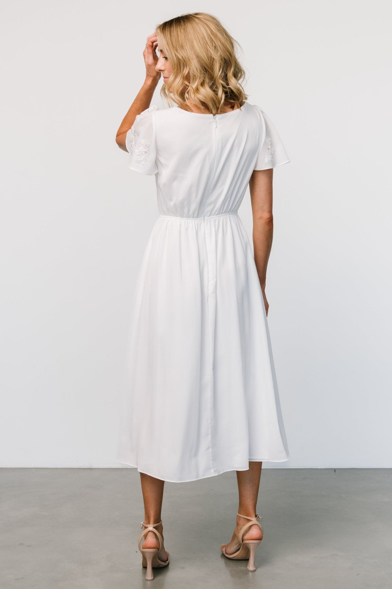 Swan Bead Embroidered Midi Dress | Off White - Baltic Born