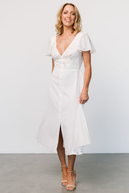 Swan Bead Embroidered Midi Dress | Off White - Baltic Born