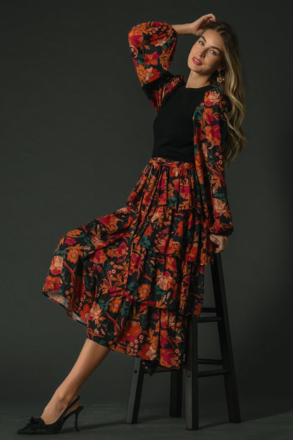 Sylvie Tiered Midi Dress | Black Multi - Baltic Born