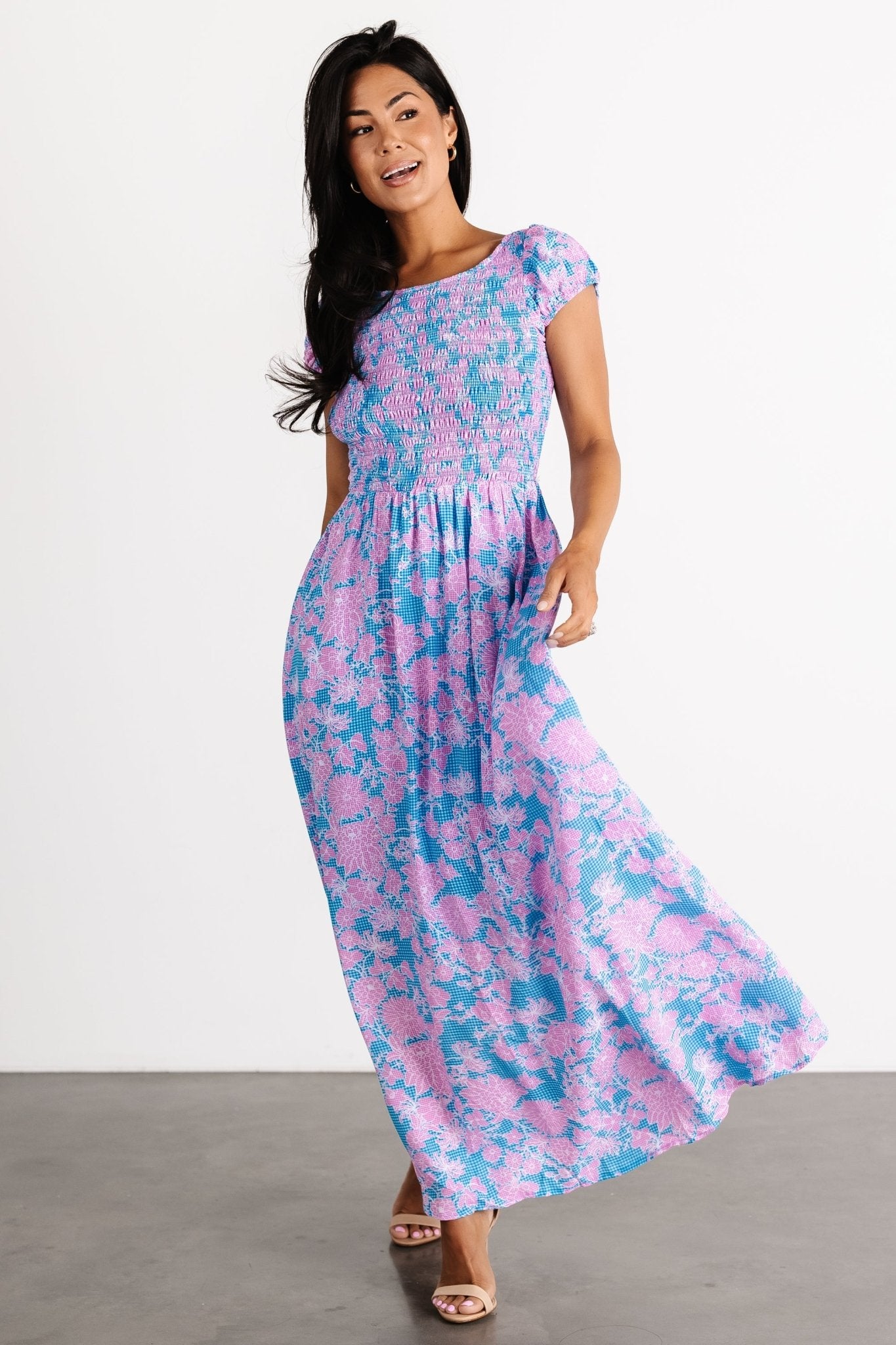 Tabitha Open Back Maxi Dress | Blue + Pink - Baltic Born