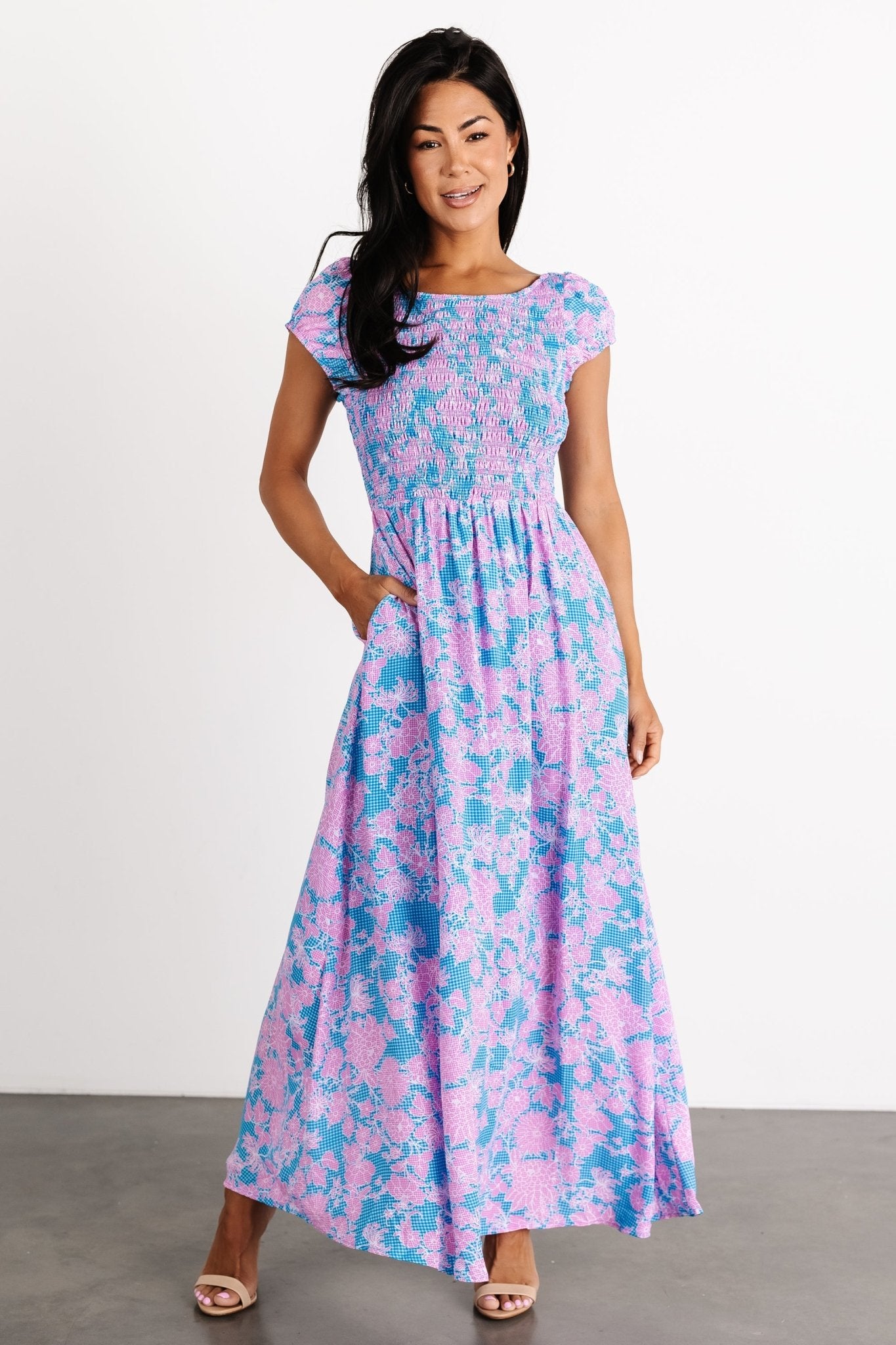 Tabitha Open Back Maxi Dress — Blue & Pink