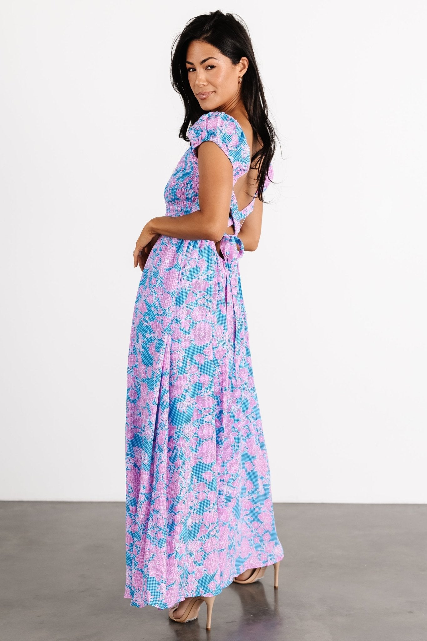 Tabitha Open Back Maxi Dress | Blue + Pink - Baltic Born