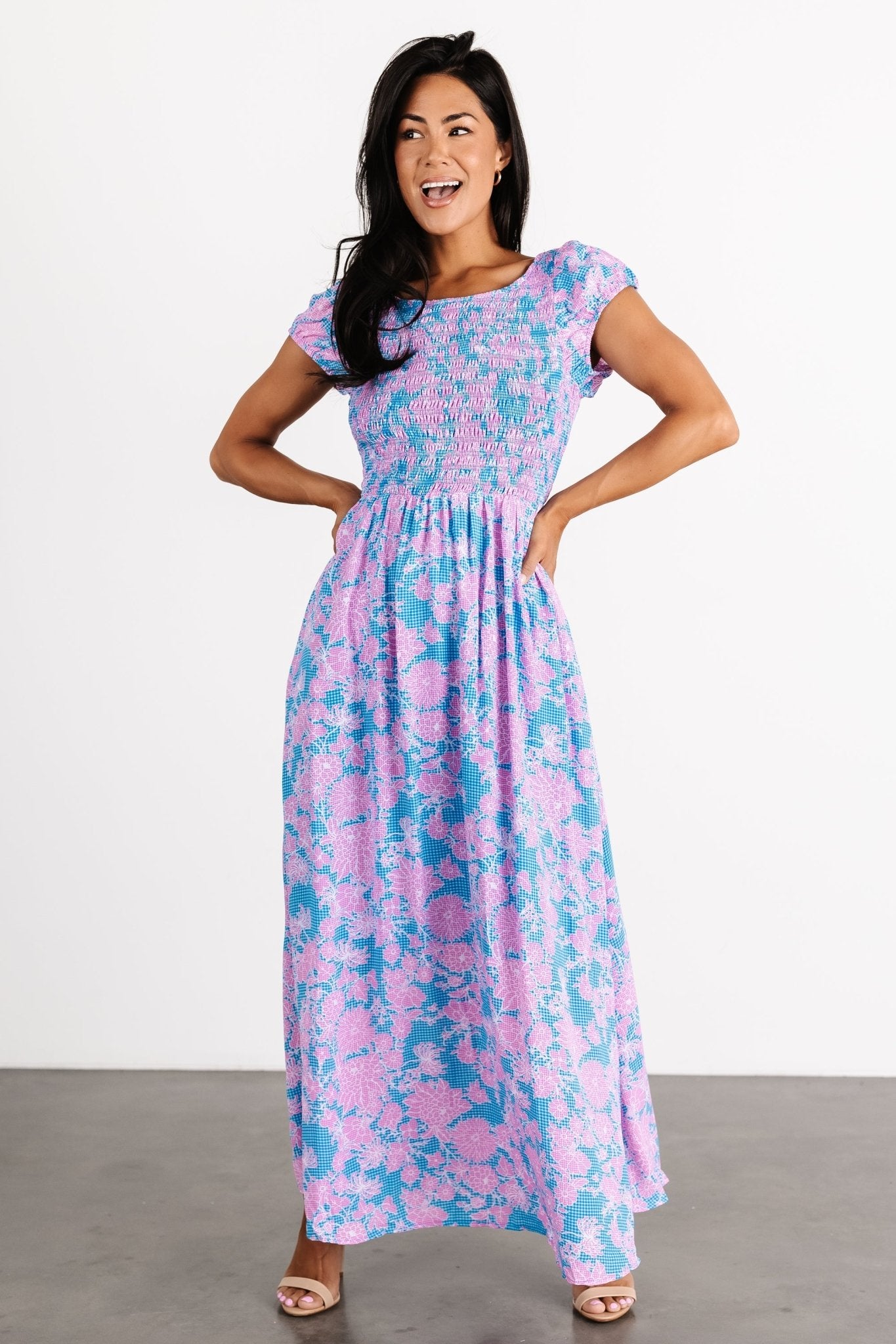 Tabitha Open Back Maxi Dress | Blue + Pink - Baltic Born