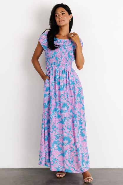 Tabitha Open Back Maxi Dress | Blue + Pink - Baltic Born