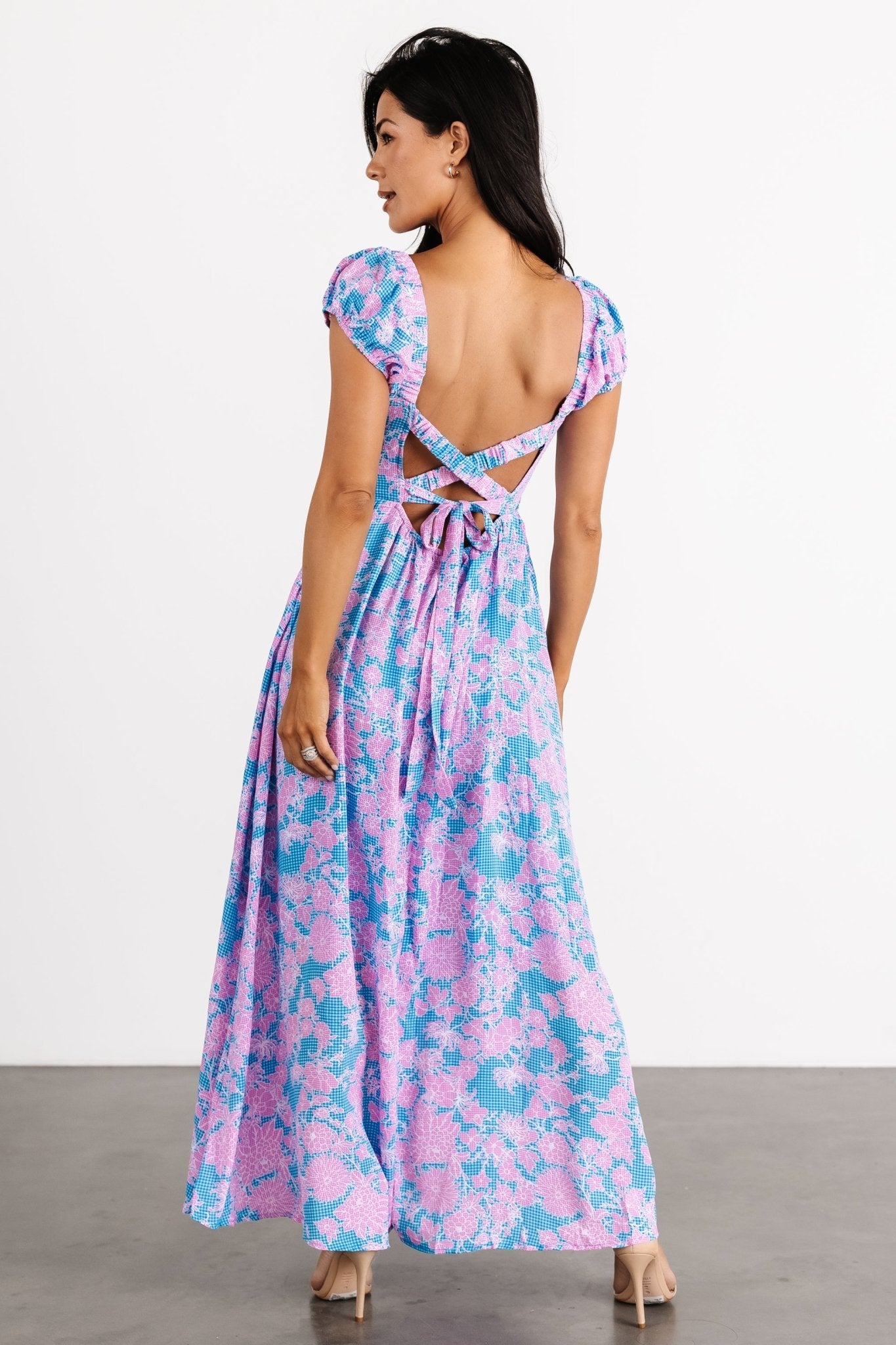 Tabitha Open Back Maxi Dress | Blue + Pink Tabitha Open Back Maxi Dress | Blue + Pink