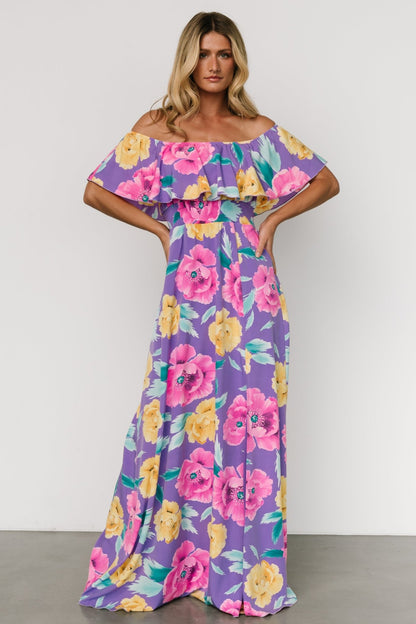 Talia Off Shoulder Maxi Dress | Purple Floral - Baltic Born