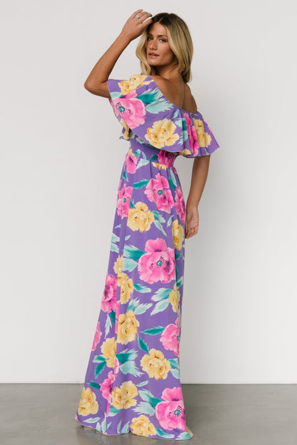 Talia Off Shoulder Maxi Dress | Purple Floral - Baltic Born