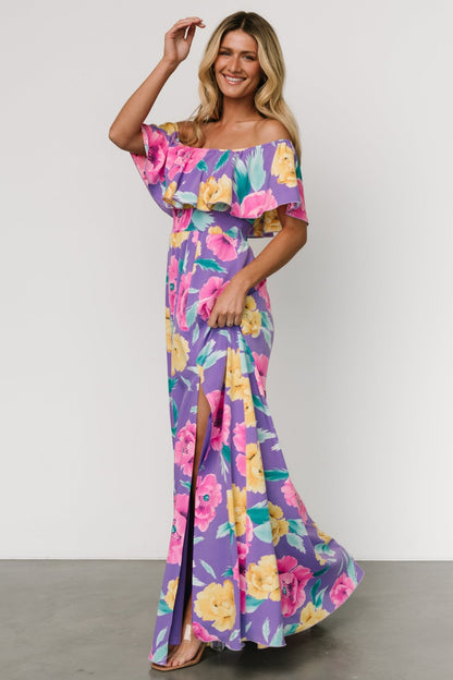 Talia Off Shoulder Maxi Dress | Purple Floral - Baltic Born