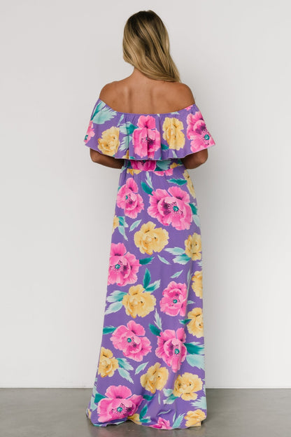 Talia Off Shoulder Maxi Dress | Purple Floral - Baltic Born