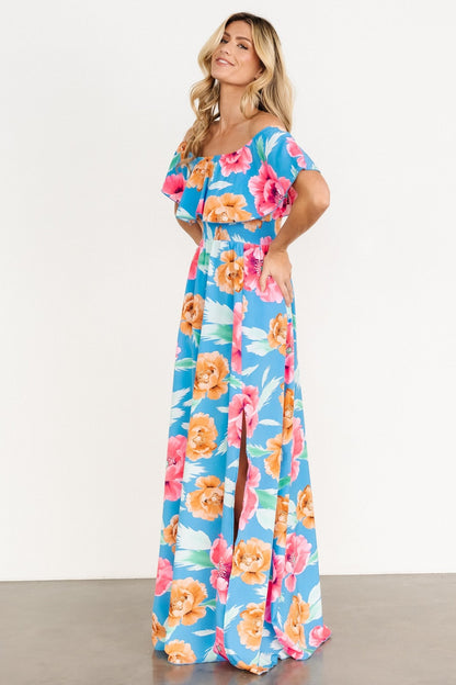 Talia Off Shoulder Maxi Dress | Sea Blue Floral - Baltic Born