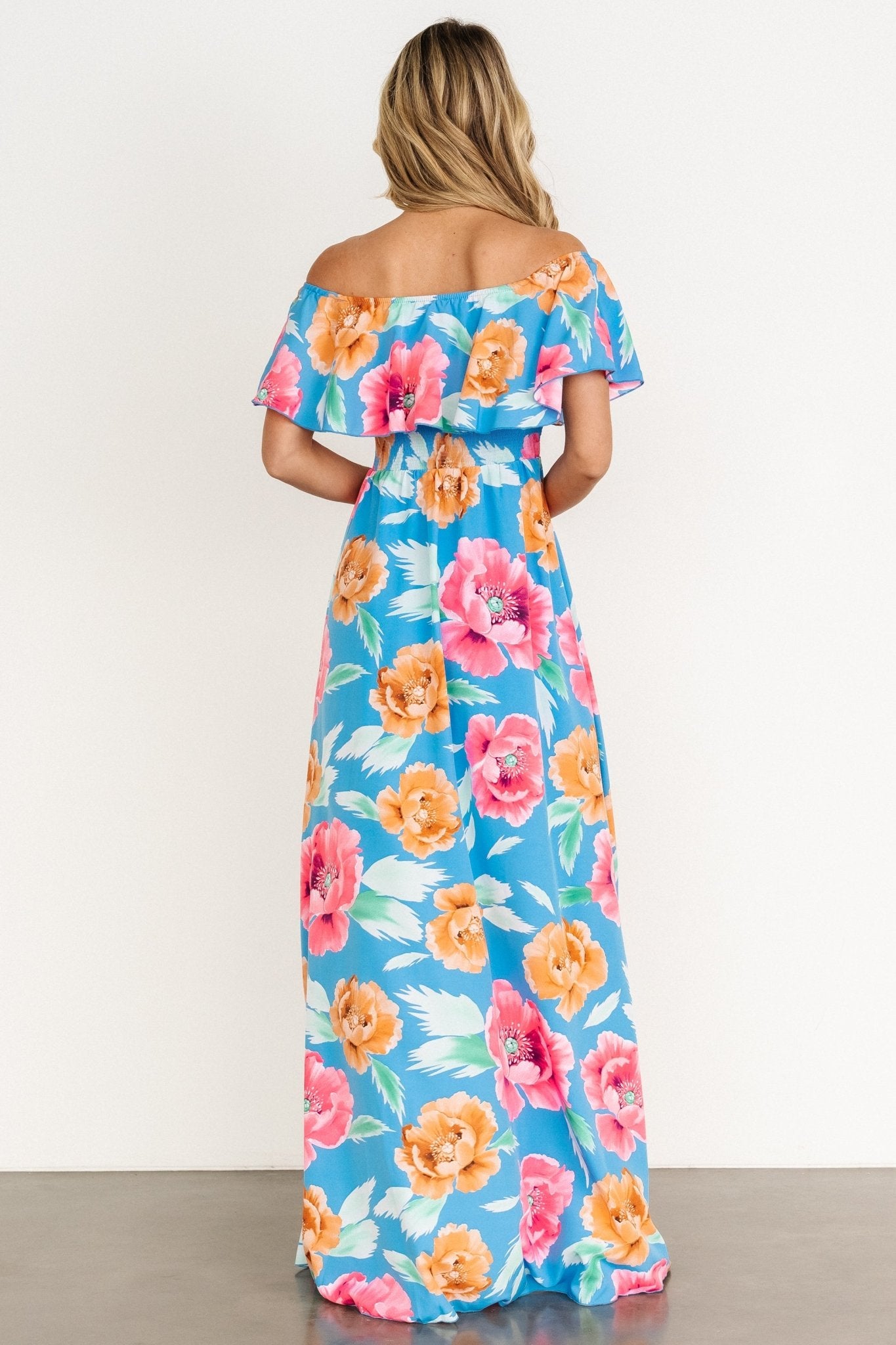 Talia Off Shoulder Maxi Dress | Sea Blue Floral - Baltic Born