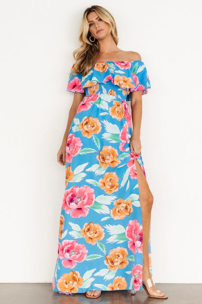 Talia Off Shoulder Maxi Dress | Sea Blue Floral - Baltic Born